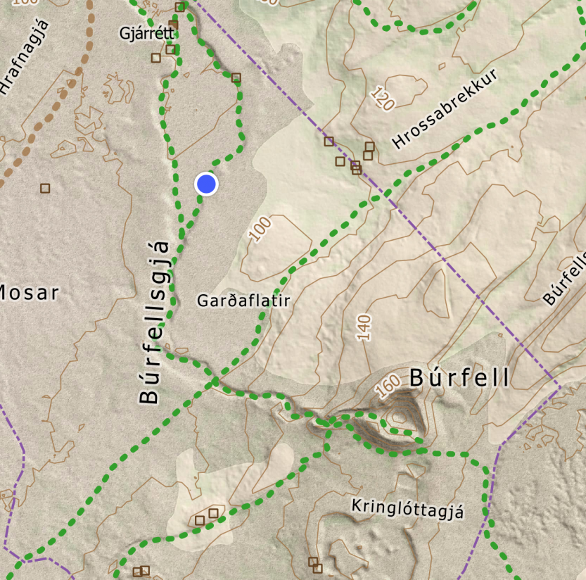 Kort með bláum hring